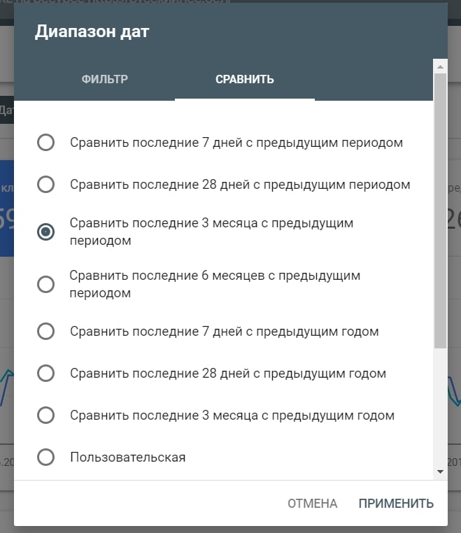 выбор периода сравнения